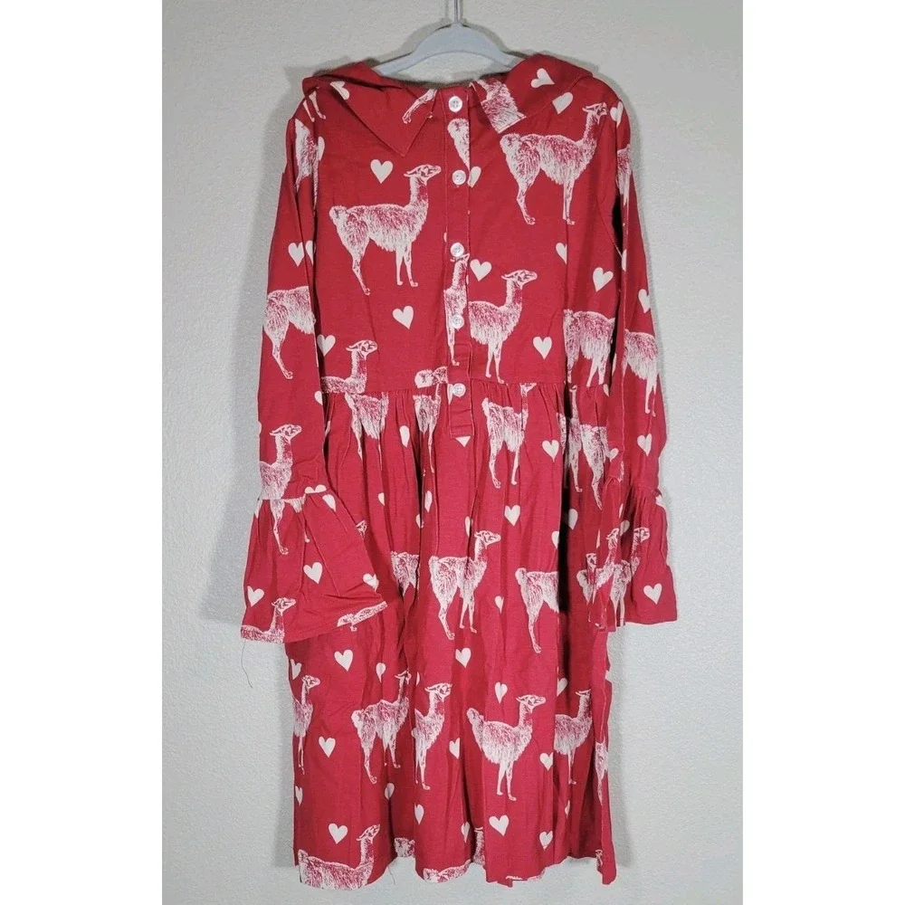 Kate Quinn Red Llama Heart Bamboo‎ Dress Girls 7Y NWT 2023
